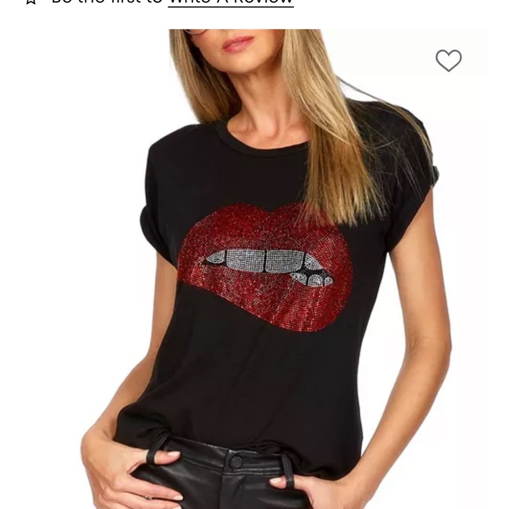 Lauren Moshi Black Short-Sleeve Tee with Red Rhinestone Lip Graphic